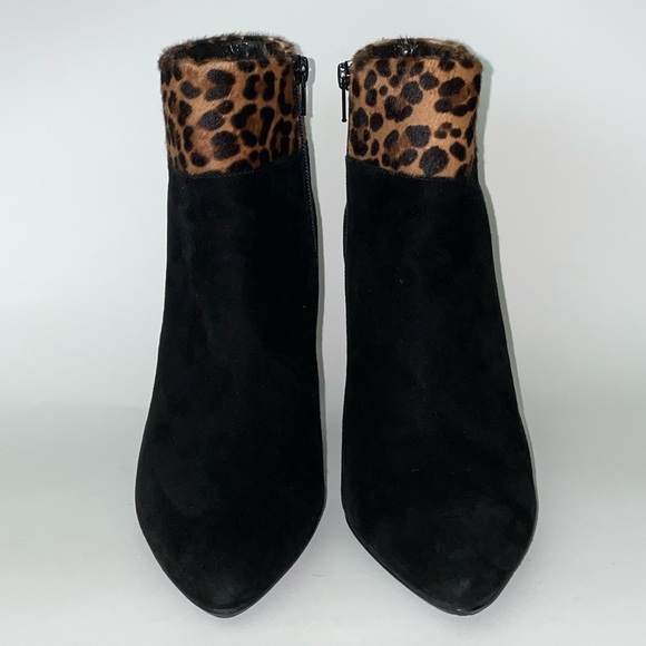 Stuart Weitzman heel booties, real animal skin cuff (dyed cheetah), suede lower - Picture 3 of 11